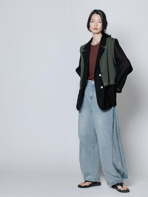 SIDE PLEATED DENIM PANTS / Y243-31045-3 /【 BLUE 】